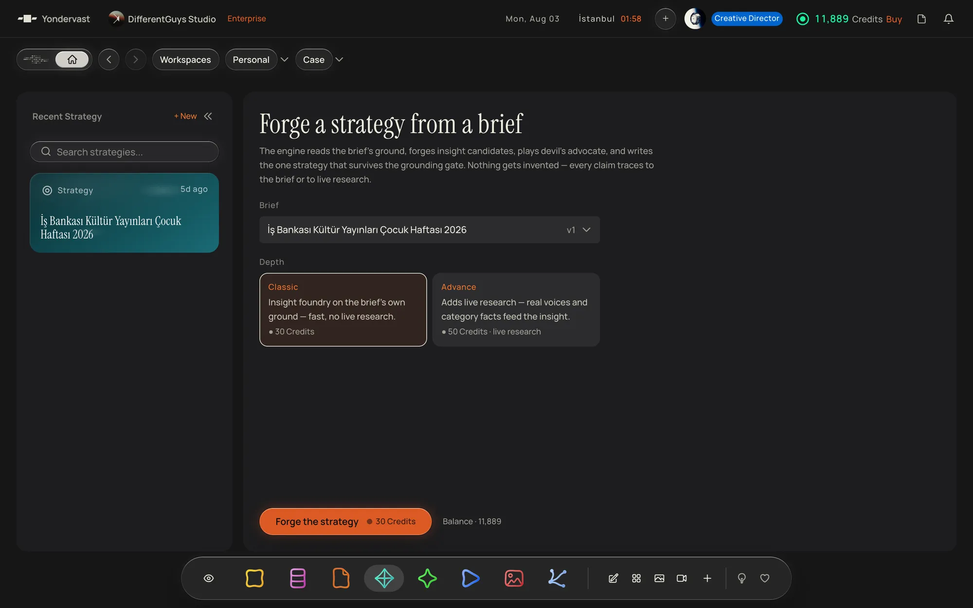 The Strategy module inside Yondervast.