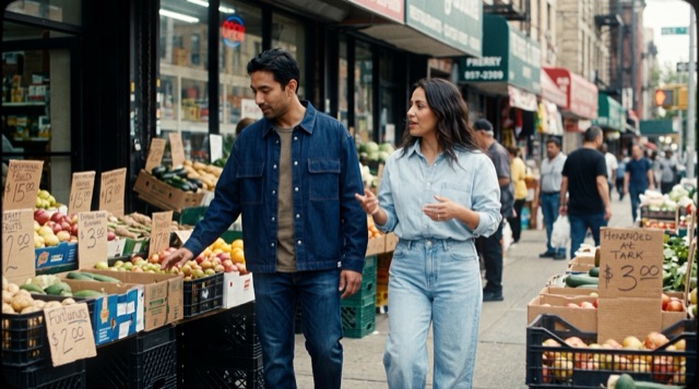 Two people at a New York street market