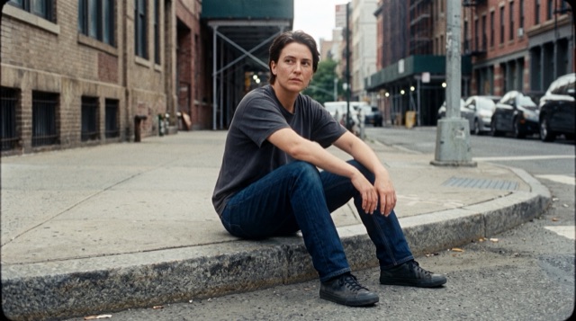 A person taking a pause on a New York street